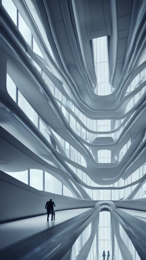 Image similar to the inside of a very tall building, big pods, big windows, octane render, warm colour scheme, white, cyberpunk architecture by zaha hadid, cinematic, scenery, unreal engine, render, cgsociety, modernism, futuristic, artstation, sci - fi, high detail, high quality, close up angle, highly detailed people walking on the ground floor