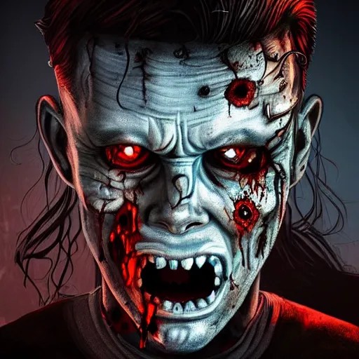 Image similar to angry urban zombie portrait, grimdark horror game icon, stylized digital illustration, radiating a glowing aura, global illumination, ray tracing, hdr, fanart arstation by ian pesty and katarzyna bek - chmiel