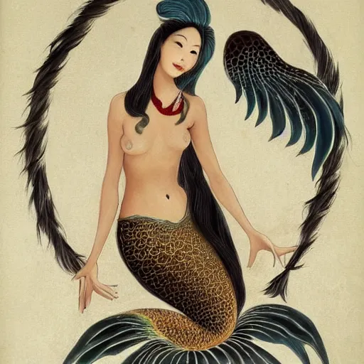 Prompt: portrait of mermaid with wings, asian women, elegant, highly detailed, photorealism n 9