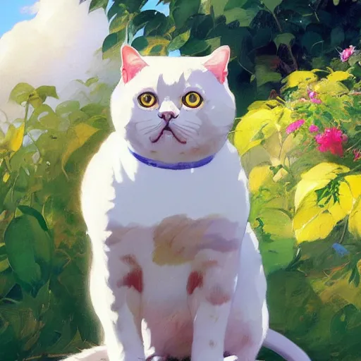 Prompt: A British Shorthair cat standing up, by studio ghibli painting, by Joaquin Sorolla rhads Leyendecker, An aesthetically pleasing, dynamic, energetic, lively, well-designed digital art, by Ohara Koson and Thomas Kinkade, traditional Japanese colors, superior quality, masterpiece