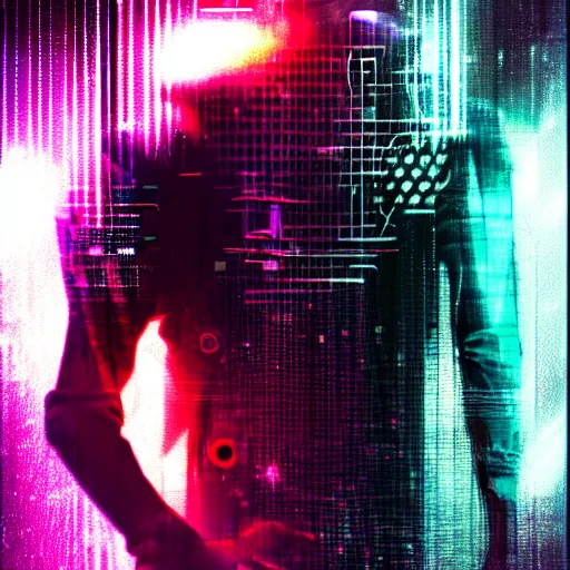 Prompt: unblured image of dj electronic music, cyberpunk noir, art by joshy sly