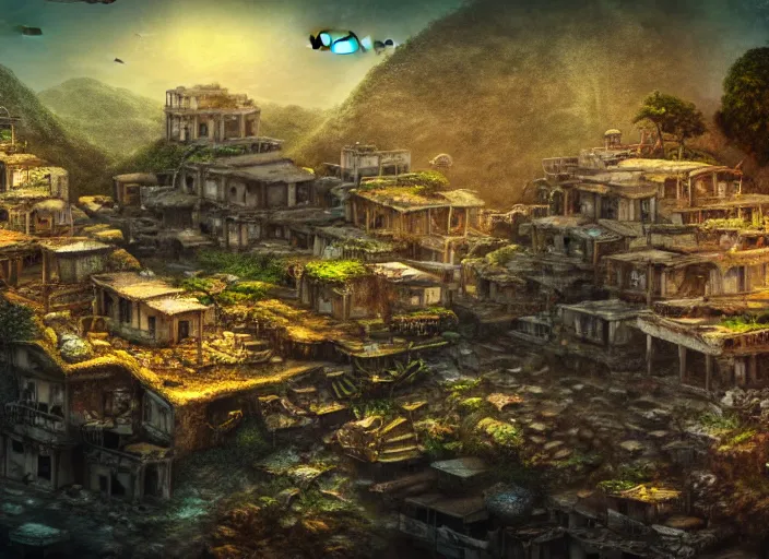 Image similar to ancient ruins favela, underwater environment, scenery, professional, award - winning, trending on artstation, hyper detailed, realistic, beautiful, emotional, shiny, golden, picture