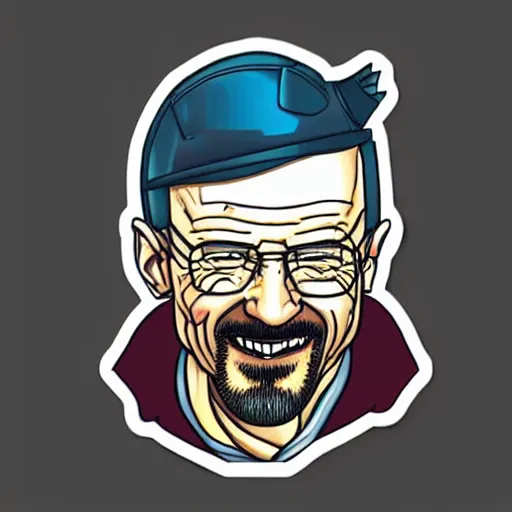 Prompt: head of Walter White laughing, Sticker illustration