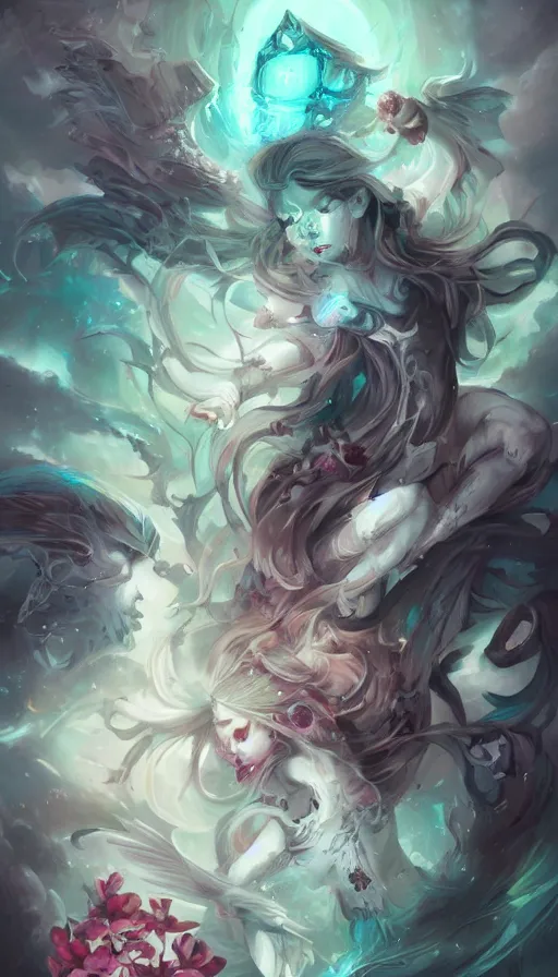 Prompt: life and death mixing together, by ross tran