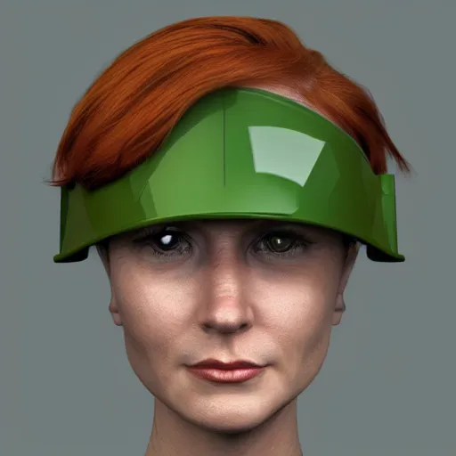 Image similar to realistic redhead pilot, green, night, helm, facing camera, photo realistic, detailed, 1 9 4 5, 8 k, hyper realism