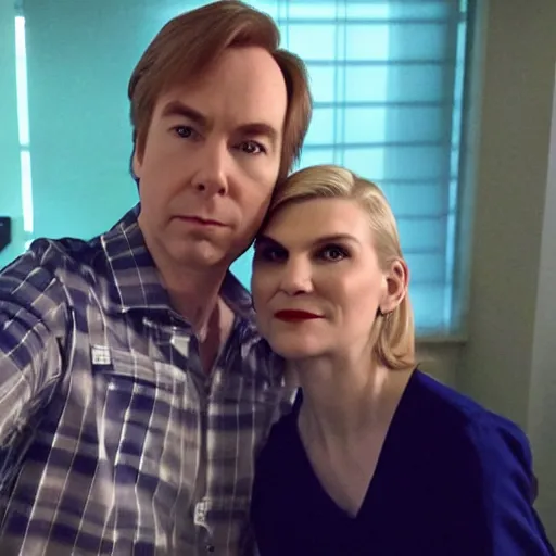 Prompt: Jimmy McGill and Kim Wexler selfie, polaroid