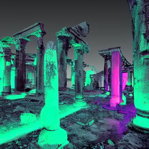 Image similar to glowing neon ancient ruins