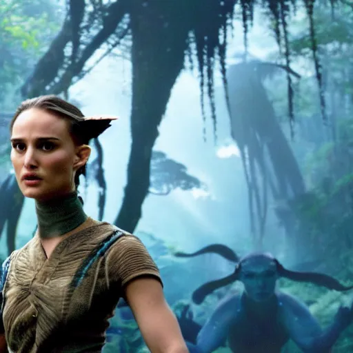 Prompt: natalie portman in avatar ( 2 0 0 9 ), 8 k wide shot