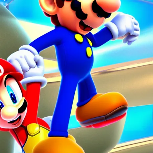 Image similar to a 3 d render of mario wearing a sonic suit