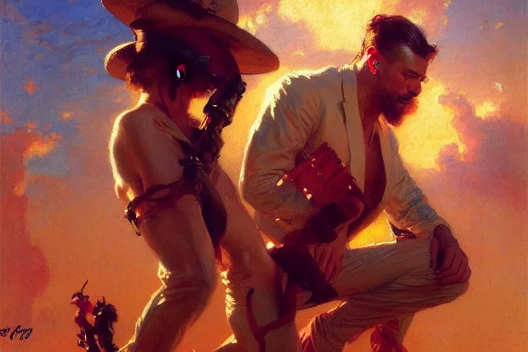 Image similar to synthwave, painting by gaston bussiere, craig mullins, j. c. leyendecker, tom of finland