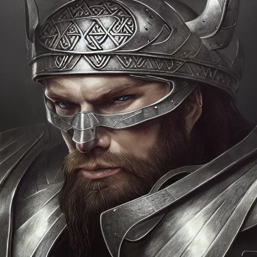 Prompt: portrait of solemn, ice-pale undead viking warrior with black veins and brutalist plate armor with art deco knotwork, elegant, intricate, head and upper body portrait, D&D, fantasy, highly detailed, digital painting, artstation, concept art, sharp focus, illustration, art by artgerm and brom and bezsinski and greg rutkowski and alphonse mucha