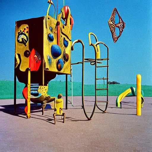 Prompt: playground by salvador dali, art installation, colour photograph