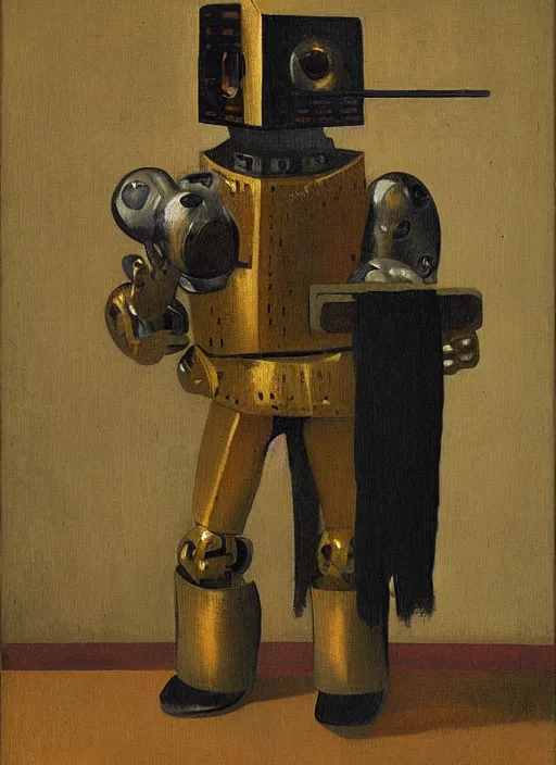 Prompt: robot warrior by Johannes Vermeer