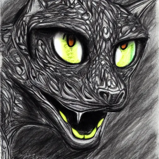 Image similar to highly detailed night fury, black and white, sketch