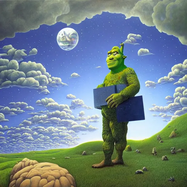 Image similar to an oil on canvas portrait painting of shrek, surrealism, surrealist, cosmic horror, rob gonsalves, high detail