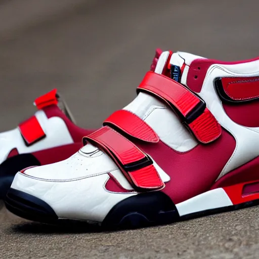 Image similar to retro futuristic Nike air trainer sneakers with straps by syd mead