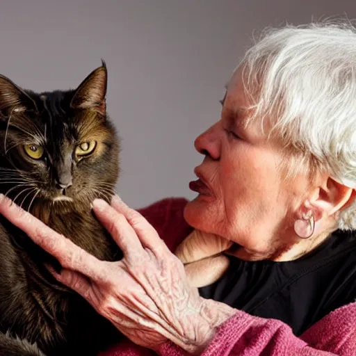 Prompt: an old woman swallowing a whole cat