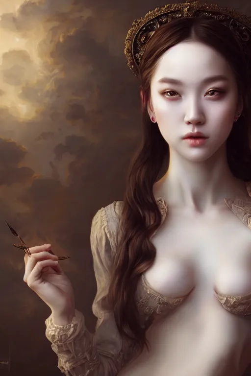 Image similar to a masterpiece ultrarealistic ultradetailed portrait of a very beautiful necromancer girl, baroque renaissance. medium shot, intricate, elegant, by sakimichan, artgerm, wlop, porcelain skin. global illumination, vfx