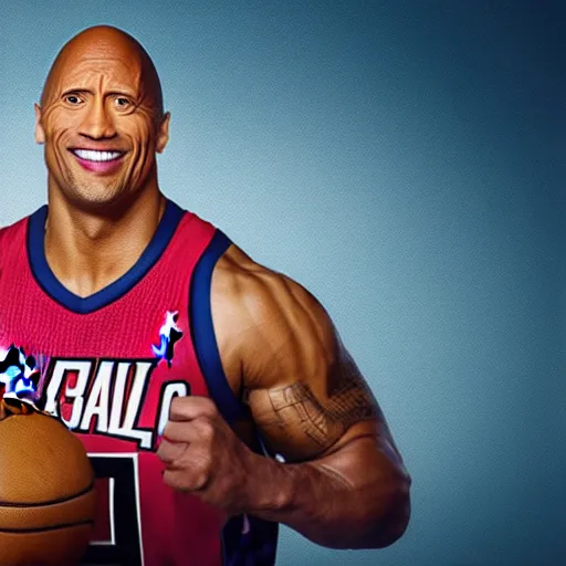 Image similar to commercial photoshoot Dwayne Johnson as NBA player