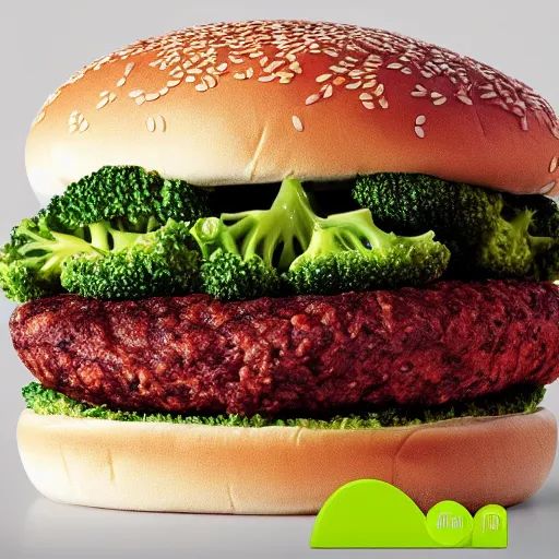 Image similar to promotional photo portrait of the new broccoli burger from mcdonalds, uhd, 8k,