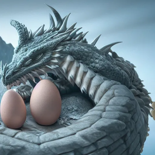 Image similar to 8 k hd detailed octane render of a dragon guarding her eggs