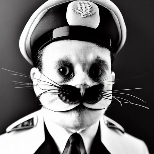 Image similar to a cat dressed like a 1 9 3 0's dictator, close up angle, moustache