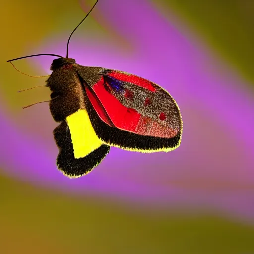 Prompt: a beautiful, colorful moth, macro photography, award winning, 8k