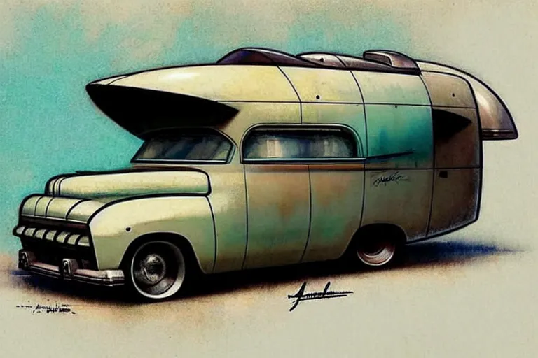 Image similar to ( ( ( ( ( 1 9 5 0 s retro science fiction rv ratrod camper. muted colors. ) ) ) ) ) by jean - baptiste monge!!!!!!!!!!!!!!!!!!!!!!!!!!!!!!