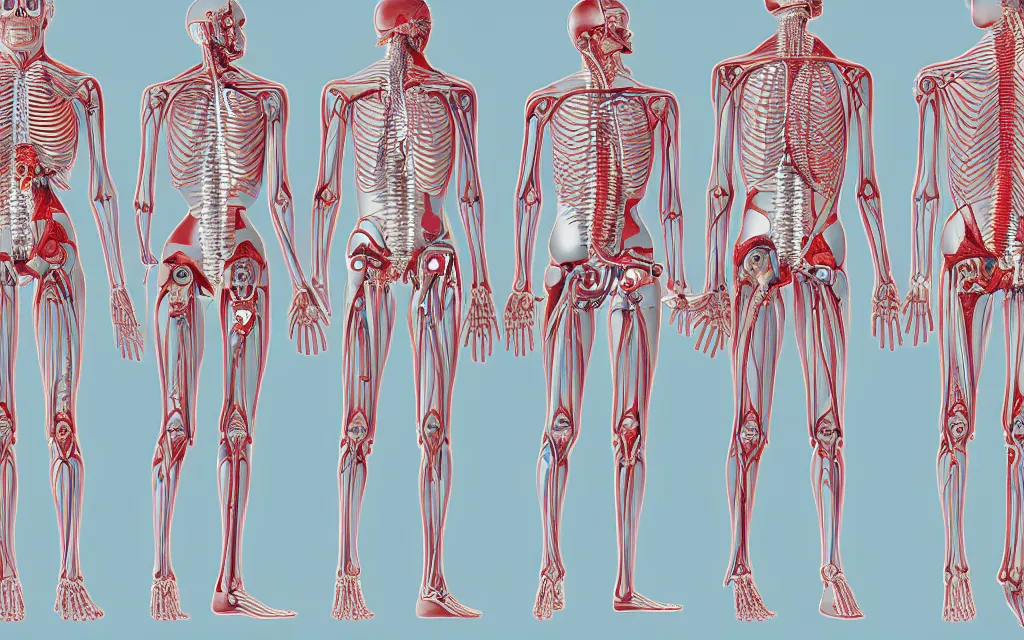 Image similar to diagram of humanity's future biomechanical evolution, scientific anatomical diagram