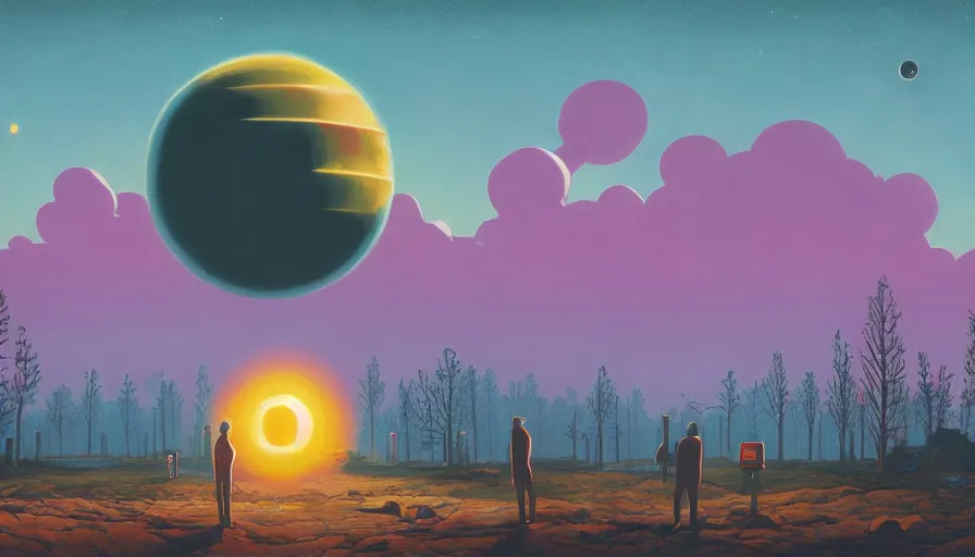 Prompt: hexagon in front of the sun, planet earth in foreground, simon stalenhag