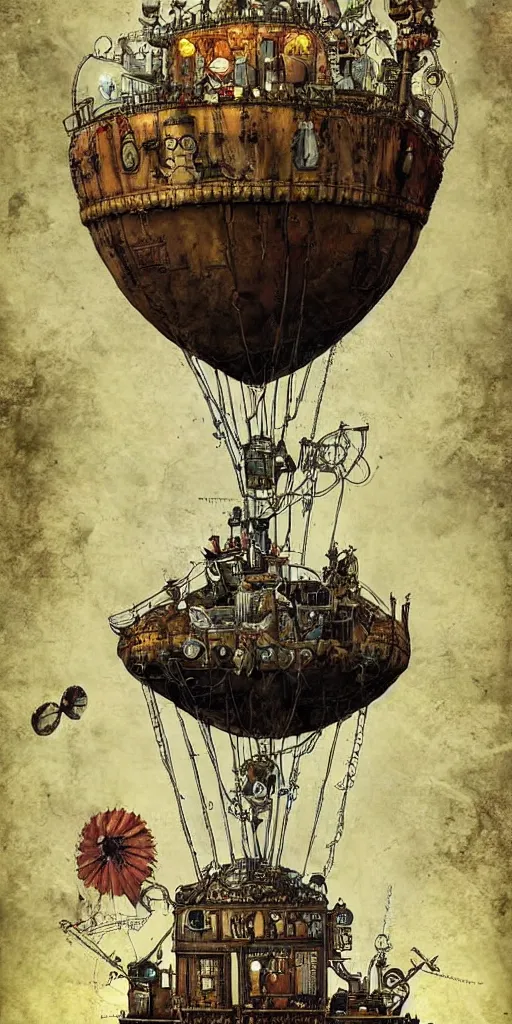 Image similar to a detailed digital painting of a steampunk living airship by alexander jansson and where's waldo and leonardo da vinci