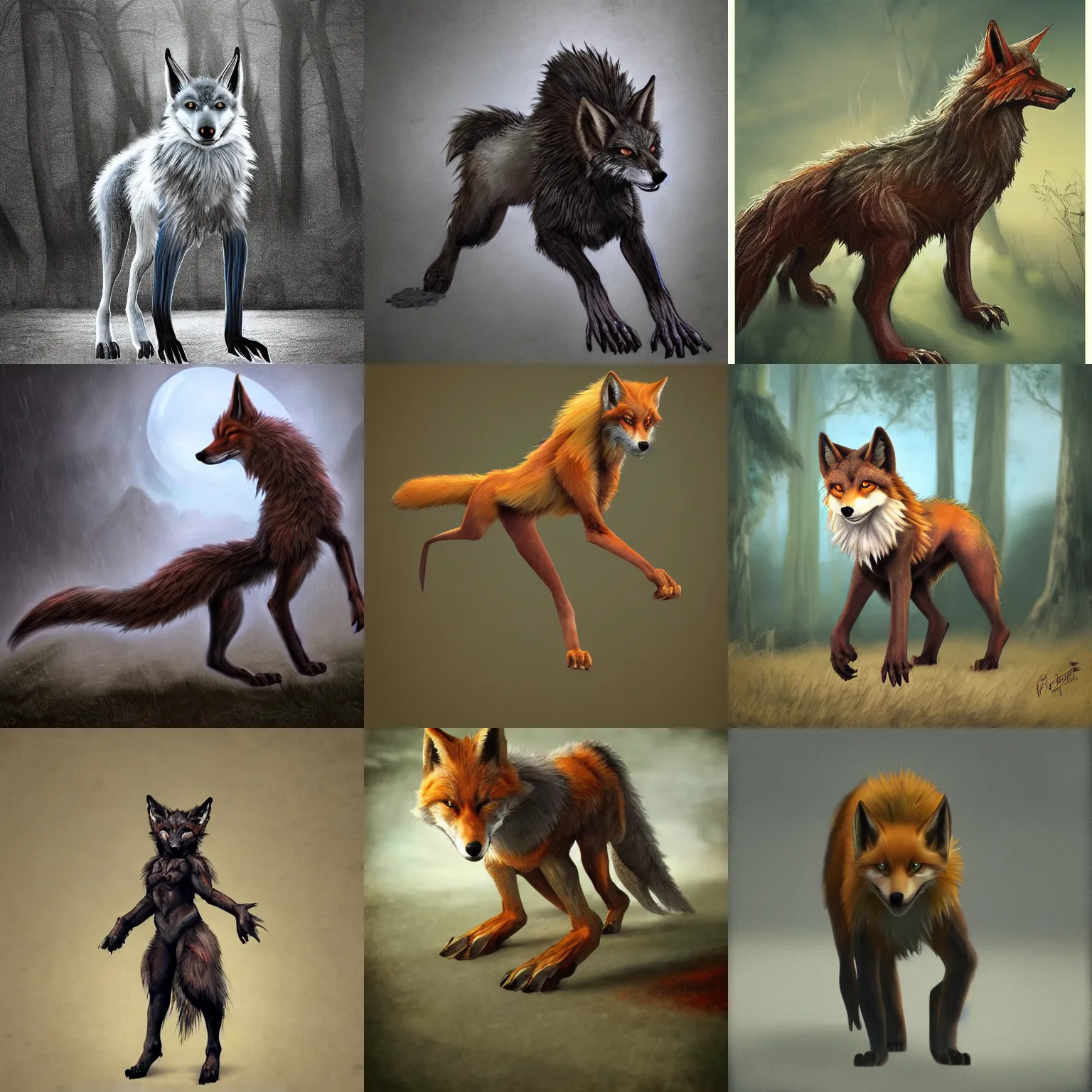 Prompt: fantasy art of a werefox walking upright, photorealistic