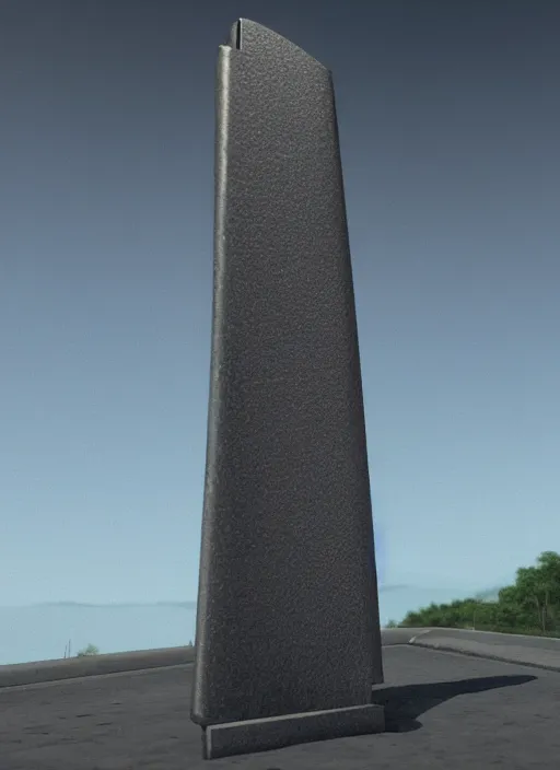 Image similar to highly detailed render of a futuristic metallic stele standing on the road made in unreal engine 4