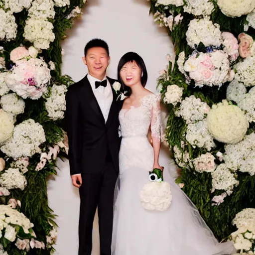 Image similar to cookie monster marrying justin sun, professional wedding photography