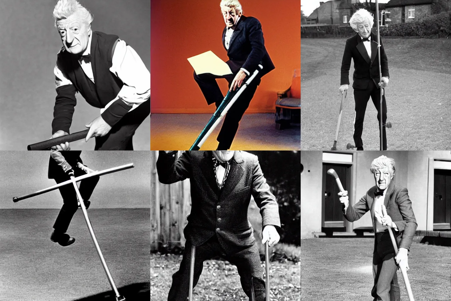 Prompt: jon pertwee on a pogo stick