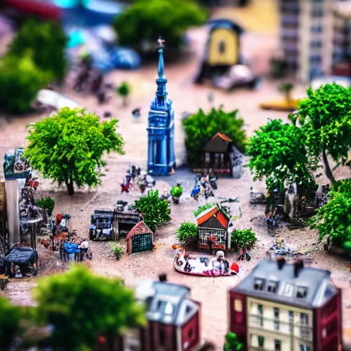 Image similar to macro photo of a miniature secret hidden world with tiny buildings and people