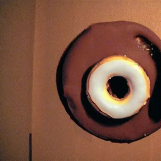 Image similar to killer donut in the backrooms found footage, scary, detailed,