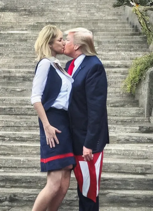 Image similar to beautiful romantic professional photo of two donald trumps kissing.