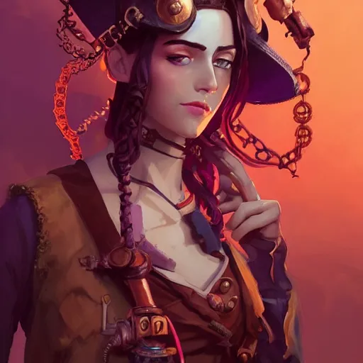 Image similar to female steampunk portrait, maya ali mage, gloomhaven, dynamic lighting, gaudy colors, octane render aesthetic, matte painting concept art, official fanart behance hd artstation by jesper ejsing, by rhads and makoto shinkai and lois van baarle and ilya kuvshinov and rossdraws