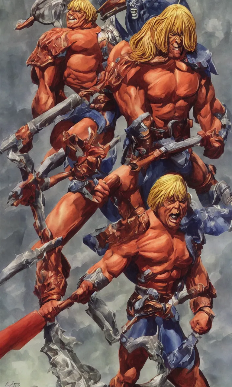 Prompt: giant he - man full body character design by alex ross