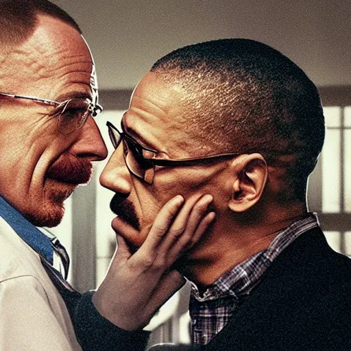 Image similar to walter white kissing gus fring