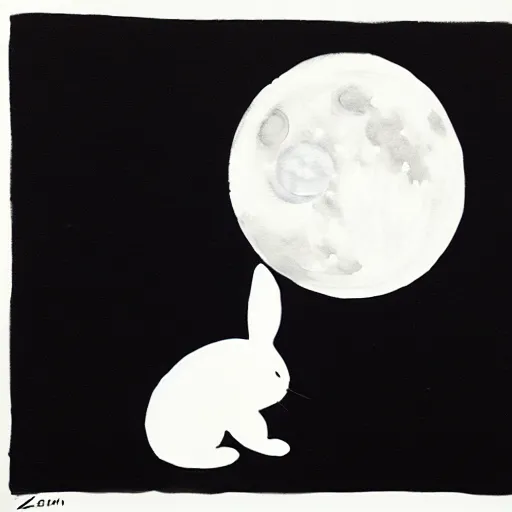 Image similar to zen, moon and rabbit, ink