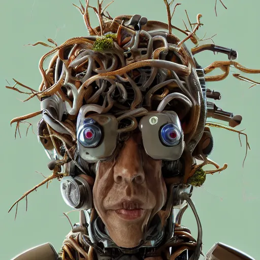 Image similar to enokitake growing out of a robots head, ultra detailed, highly detailed, 8 k, trending on artstation, award - winning art,