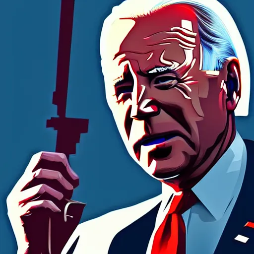 Image similar to joe biden in cyberpunk america, trending on artstation, detailed art, oil painting,