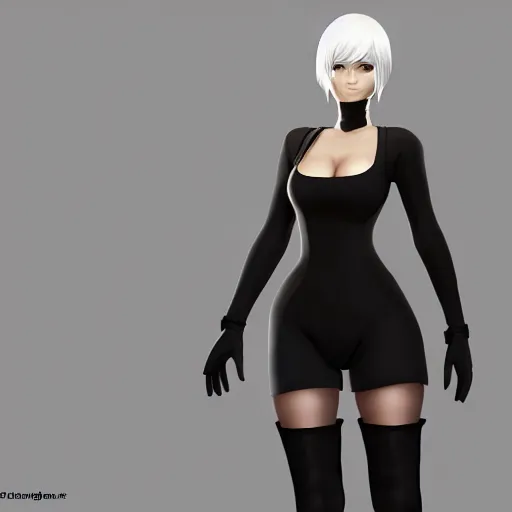 Prompt: full body portrait of 2B nier automata wearing skin tight clothes screenshot from the video game Team Fortress 2 digital art trending on Artstation, CGSociety