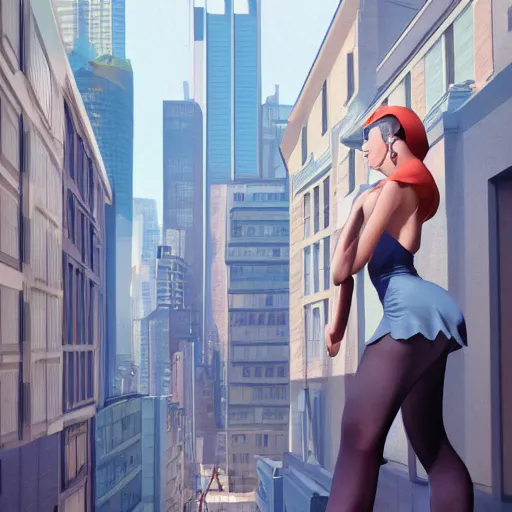 Prompt: woman, city, looking down, street top view, by rossdraws, enoch bolles, 3 d render