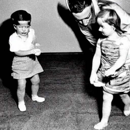 Image similar to a 1960 photo of a poltergeist attack family