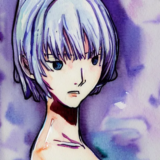 Image similar to watercolor sketch of rei ayanami