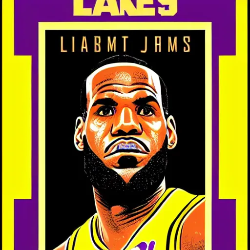Prompt: Portrait of Lebron James in Lakers uniform by Shepard Fairey