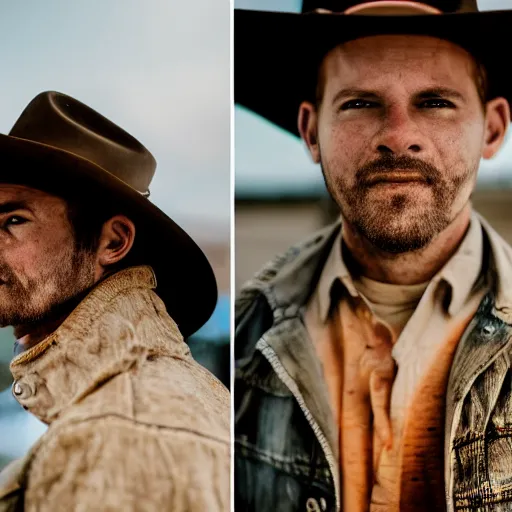 Image similar to alien cowboys, close-up portrait, Canon EOS R3, f/1.4, ISO 200, 1/160s, 8K, RAW, unedited, symmetrical balance, in-frame